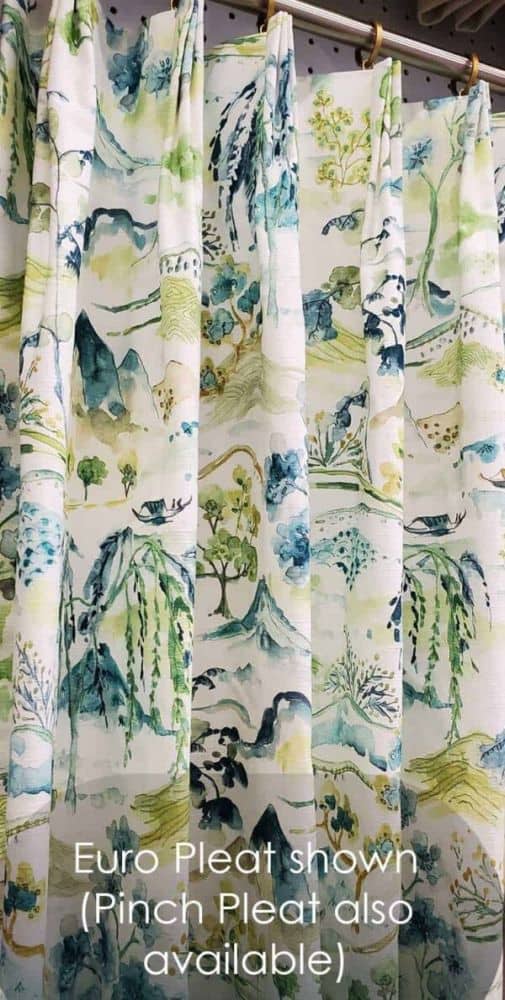 Custom Drapes in Willa Seafoam, Blue & Green Oriental Toile Fabric (1 Pair / 2 Panels)